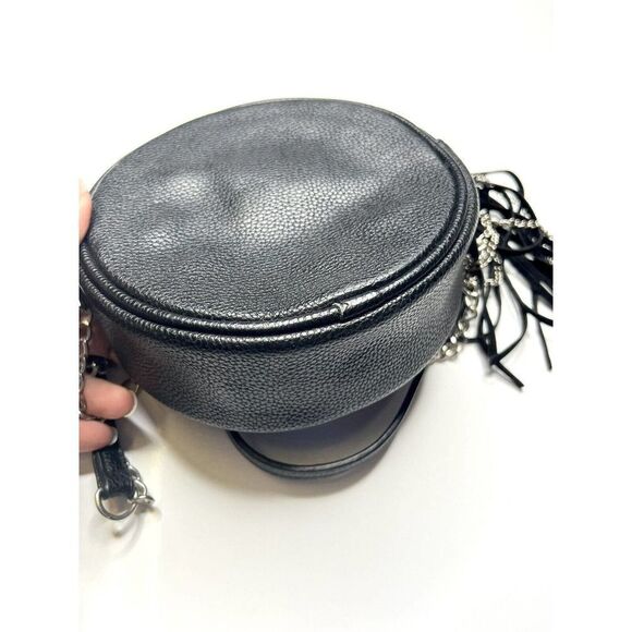 LD Circular Round Vegan Leather Crossbody Purse With Chain StrapTassle - Picture 4 of 7